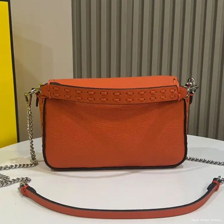 Cheap HOT Orange In Fendi Selleria Mini Leather Bag Cuoio Romano Baguette 0427
